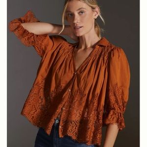 Anthropologie Victorian Sheer Lace Blouse Size L